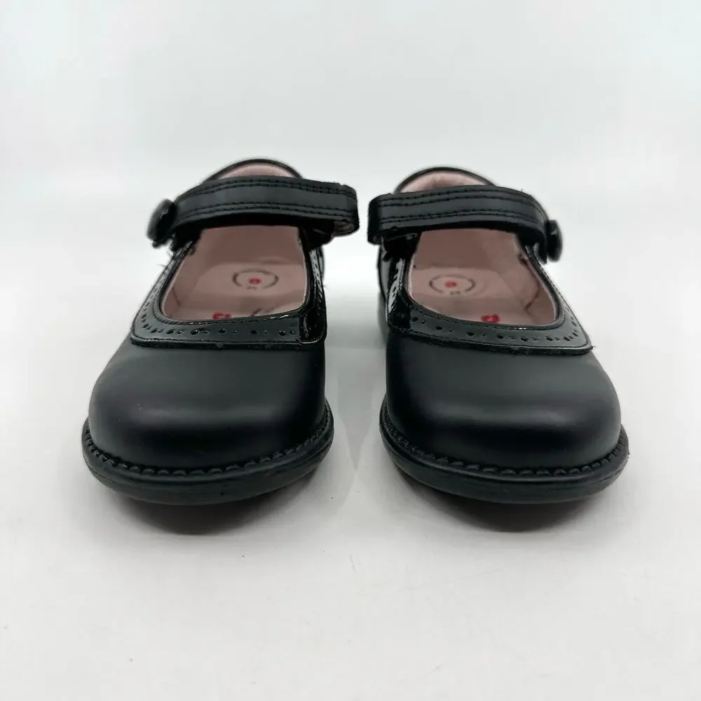 Dogi Kids Girls' School Shoes Black Size 9 1/2 Ankle Strap Loop Slip On Leather